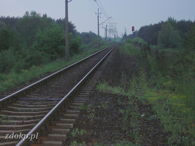 2005-05-23.202 oborniki-miasto wjazd na PN.jpg - Pozna POD - Pia Gwna - widok w kierunku Parkowa, zwrotnica rozdzielajca szlak na dwutorowy.